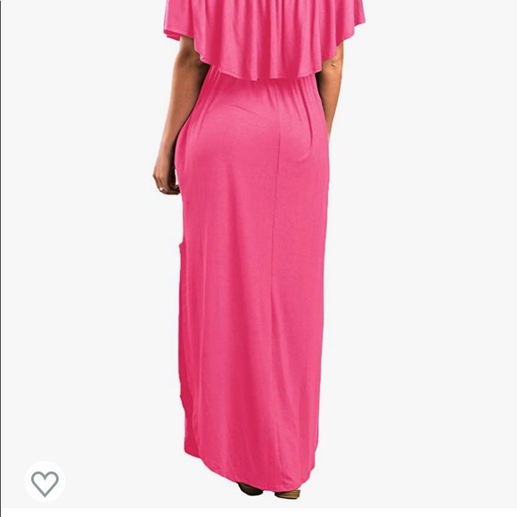 WOMENS OFF THE SHOULDER RUFFLE DRESS Size med SIDE SPLIT MAXI DRESS WITH POCKETS - Picture 11 of 14